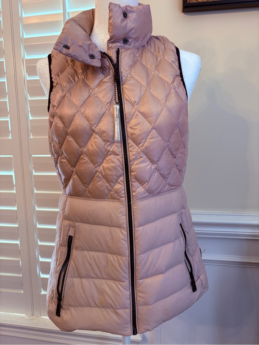 Calvin Klein Quilted Blush Pink Puffer Vest with Stand Collar